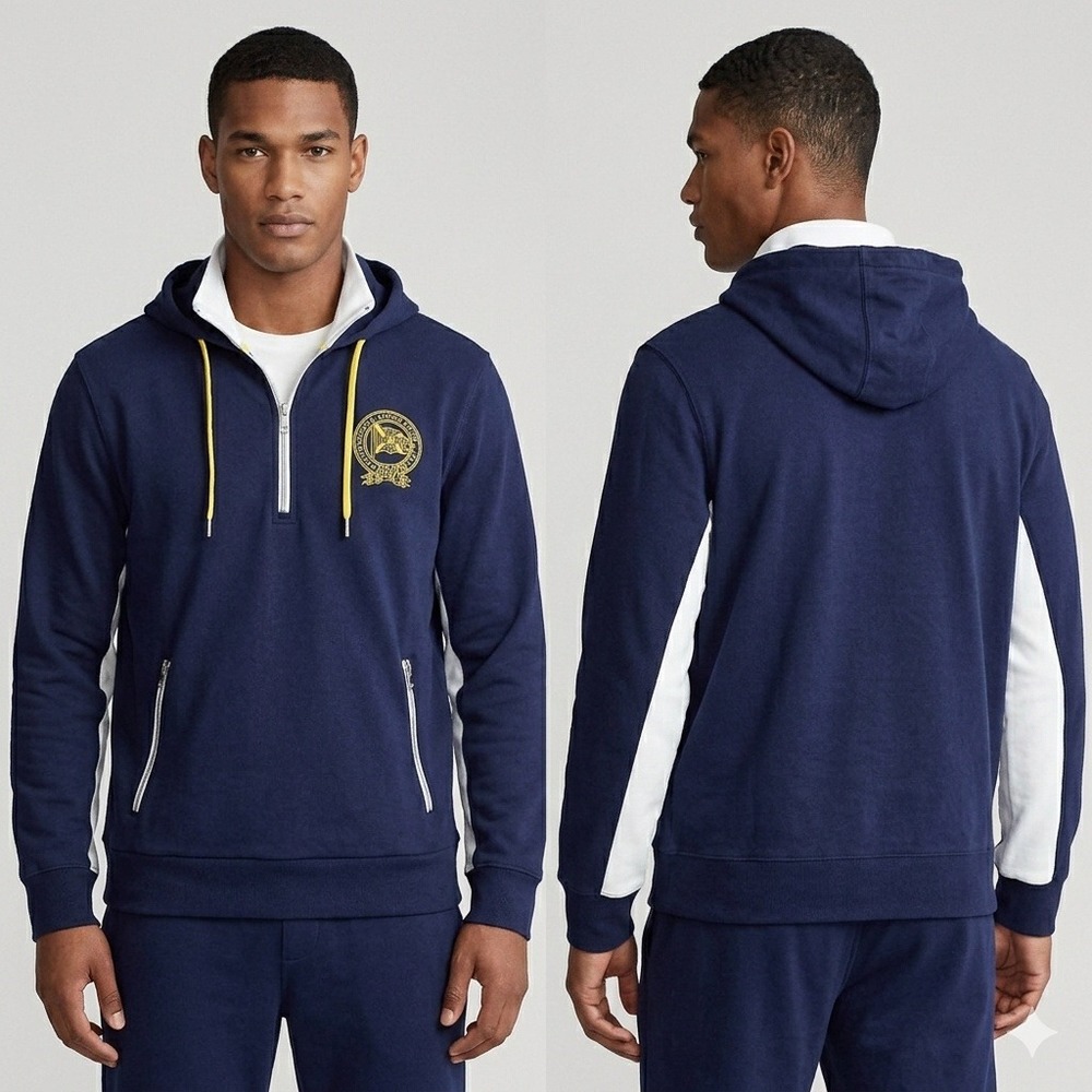 Lauren Active Ralph Lauren Hoodie Mens XL Navy Blue Quarter Zip Crest Logo